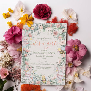 Invitation C'est un Baby shower de fleurs rose rose pour les