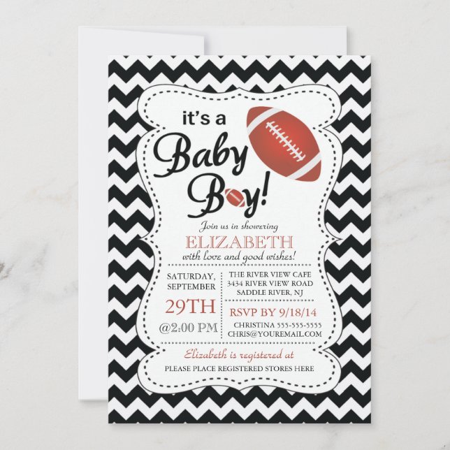 Invitation C'est un Baby shower de football pour bébé garçon (Devant)