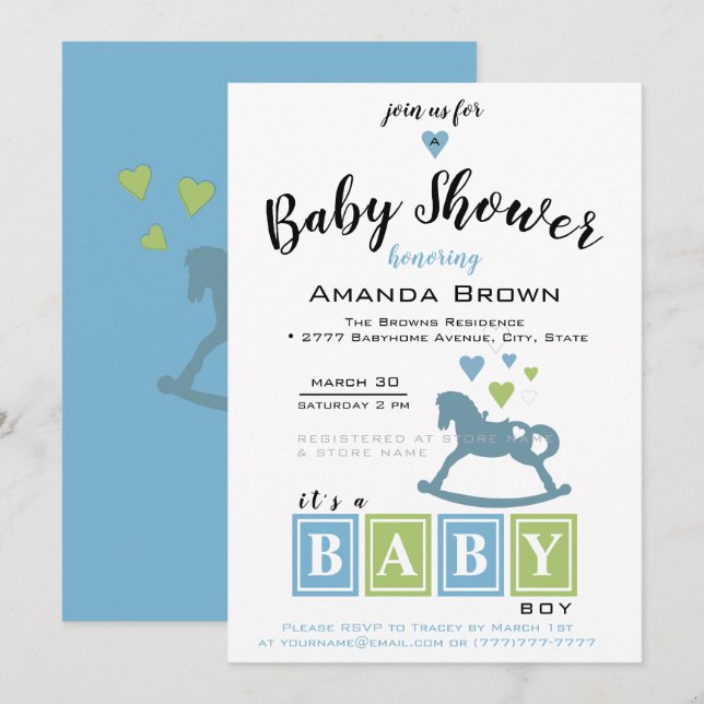 Invitation C'est un Baby shower de garçon (Devant / Derrière)
