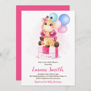 Invitation C'est un Baby shower de girafe d'aquarelle fille