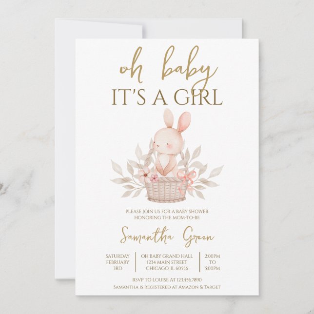 Invitation C'est un Baby shower de lapin de fille Boho (Devant)