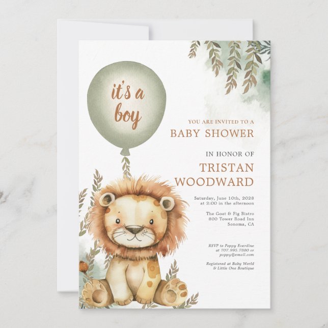 Invitation C'est un Baby shower de Lion à Balloon Garçon (Devant)
