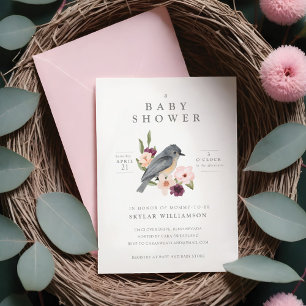 Invitation C'est un Baby shower de nid d'oiseaux floraux