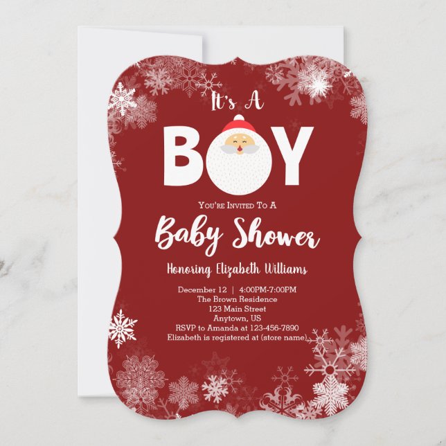 Invitation C'est un Baby shower de Noël à Père Noël Rouge Gar (Devant)