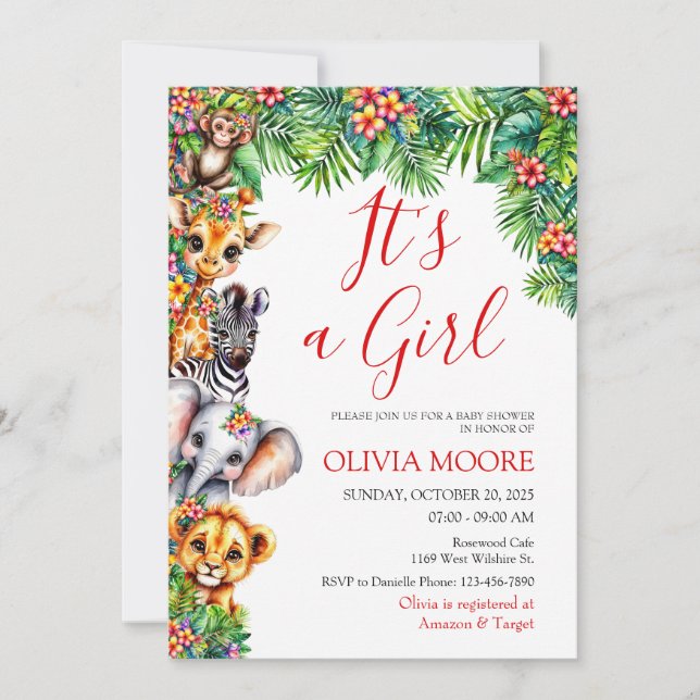 Invitation C'est un Baby shower de Safari pour filles (Devant)