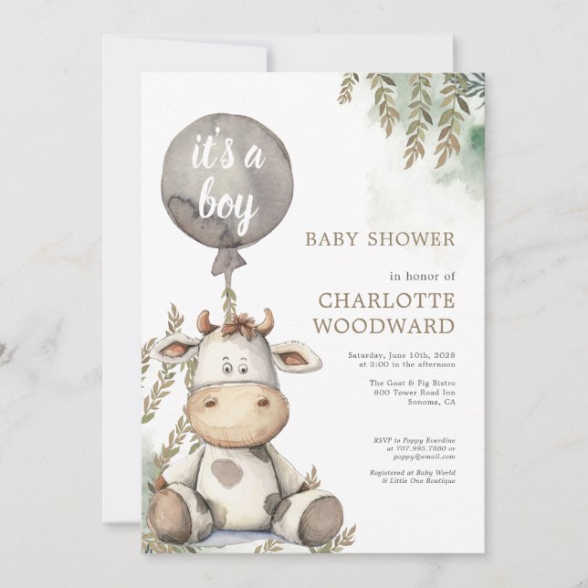 Invitation C'est un Baby shower de vache à balloon (Devant)