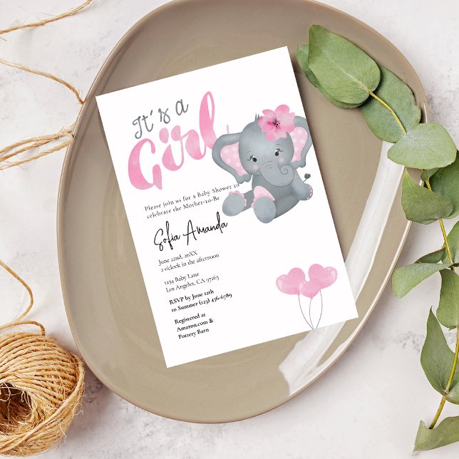 Invitation C'est un Baby shower d'éléphant rose mignon (Créateur téléchargé)