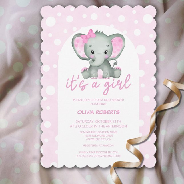 Invitation C'est un Baby shower d'éléphant rose mignon (Créateur téléchargé)