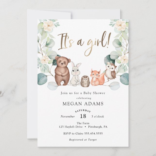 Invitation C'est un Baby shower d'Eucalyptus animal de la for (Devant)