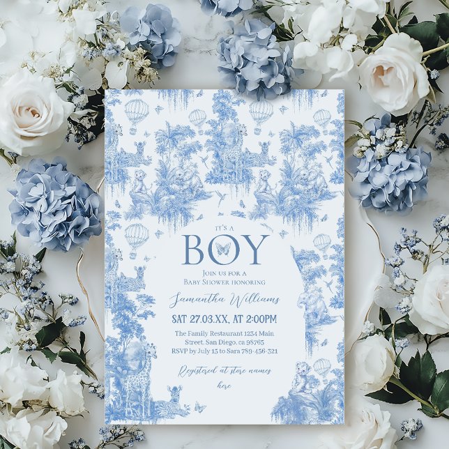 Invitation C'est un Baby shower Elegant Blue Toile Garçon Saf (Créateur téléchargé)