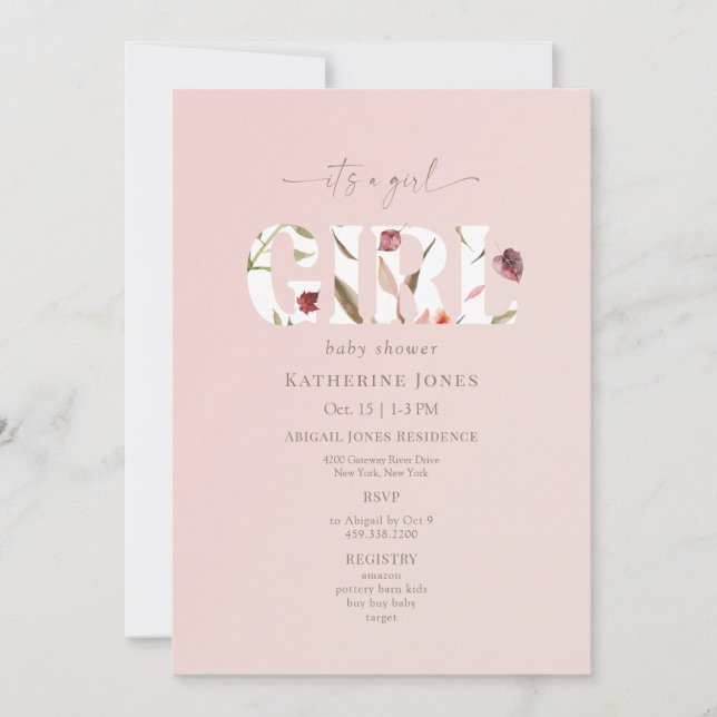 Invitation C'est un Baby shower Fille Blush (Devant)