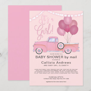 Invitation C'est un Baby shower Fille Pink Truck Balloons
