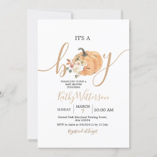 Invitation C'est un Baby shower Floral Citrouille Orange Garç