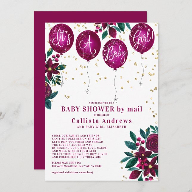 Invitation C'est un Baby shower floral de ballons de Parties  (Devant / Derrière)