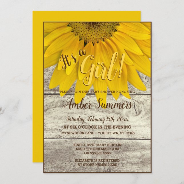 Invitation C'est un baby shower floral de jardin de tournesol (Devant / Derrière)