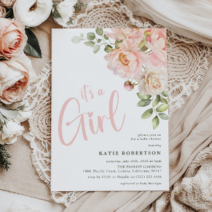Invitation C'est un Baby shower floral rose fille