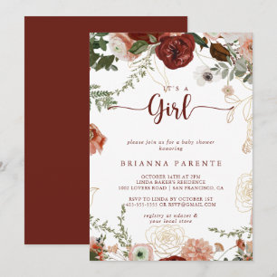 Invitation C'est un Baby shower Floral Rustique de Girl Gold