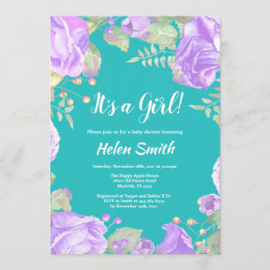 Invitation C'est un Baby shower floral violet pour filles Tur