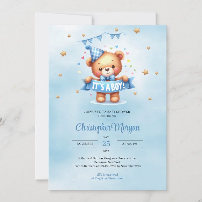 Invitation C'est un baby shower garçon (Devant)