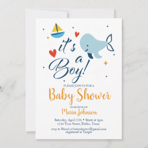 Invitation C'est un Baby shower garçon Bleu Océan Nautique