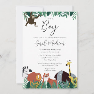 Invitation C'Est Un Baby shower Garçon Jungle Safari Animaux
