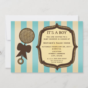 Invitation C'est un Baby shower garçon Vintage Rattle Blue St