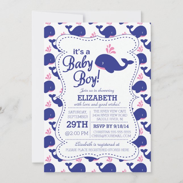 Invitation C'est un Baby shower nautique de baleine de bébé (Devant)