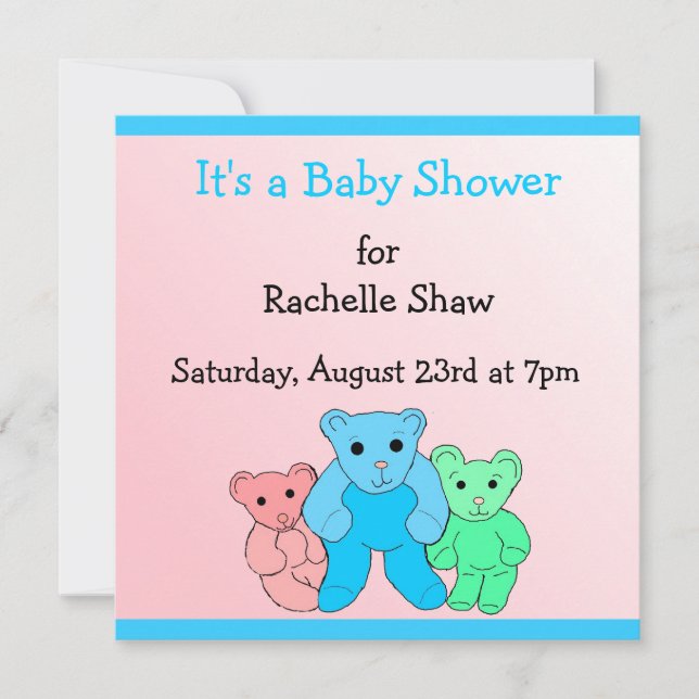 Invitation C'est un Baby shower rose et bleu (Devant)
