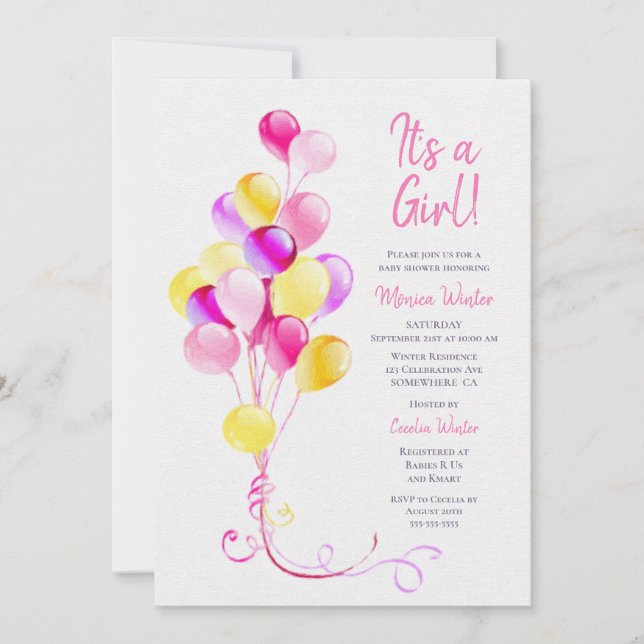 Invitation C'est un Baby shower rose fille (Devant)
