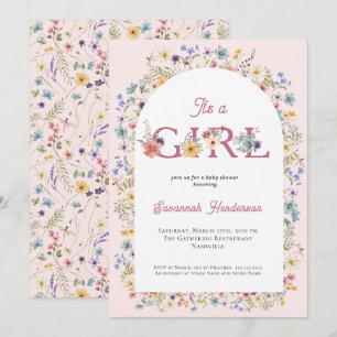 Invitation C'est un Baby shower rose floral Fleur sauvage