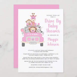 Invitation C'est un Baby shower rose safari pour filles