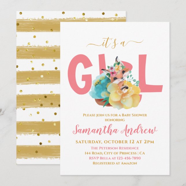 Invitation C'est un beau Baby shower d'illustration de Fox Gi (Devant / Derrière)