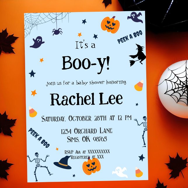Invitation C'est un Boo-y Light Bleu Halloween Baby Boy Douch (Créateur téléchargé)