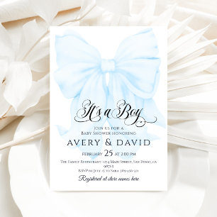 Invitation C'est un Boy Blue Bow Moderne Baby shower élégant