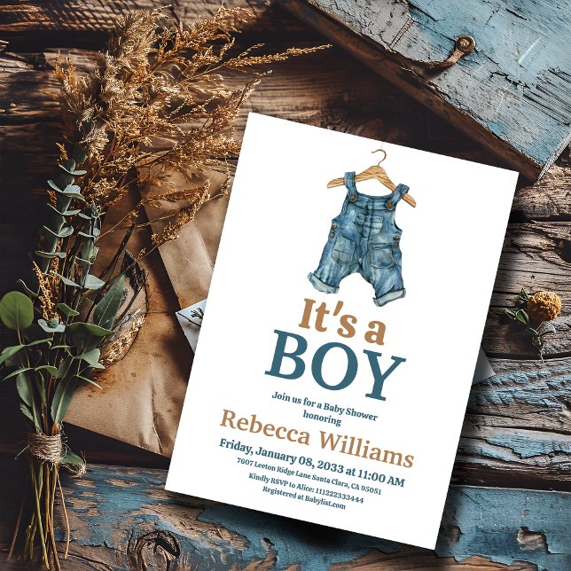 Invitation C'est un Boy Denim Bodysuit Blue Jean Baby shower (Créateur téléchargé)