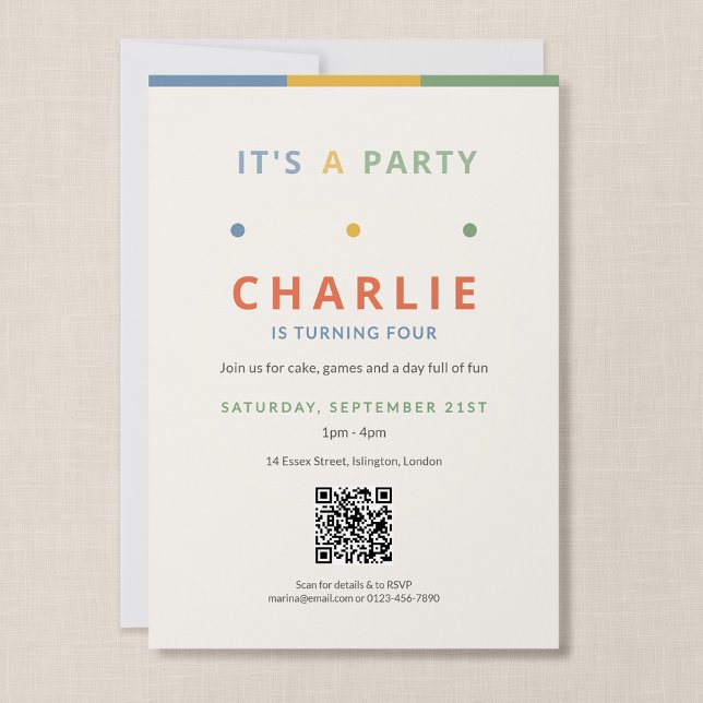 Invitation C'est un code QR d'invitation d'anniversaire pour  (It's a Party - QR Code 5x7" Party Invitation)
