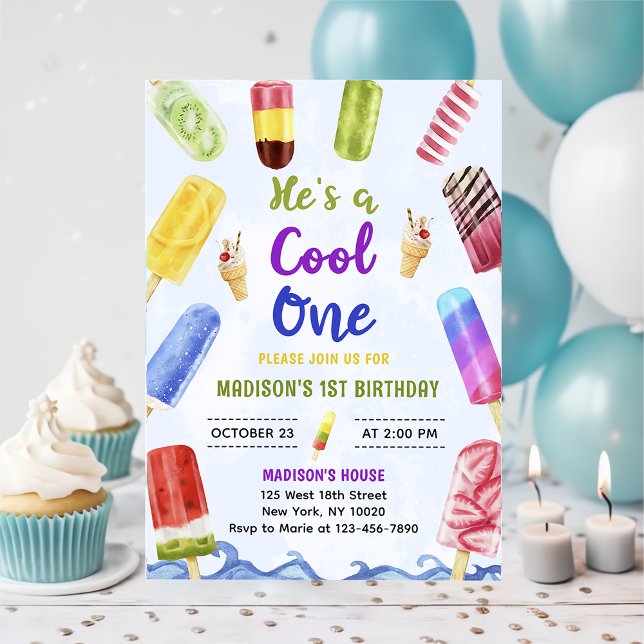 Invitation C'est un Cool One Boy Popsicle 1er anniversaire (Créateur téléchargé)