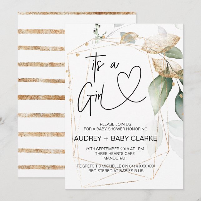 Invitation C'est un Eucalyptus vert de la Fille Baby shower (Devant / Derrière)