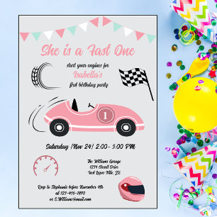 Invitation C'est un Fast One Festive Pink Race Car anniversai