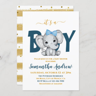 Invitation C'est un garçon adorable Baby Elephant Baby shower