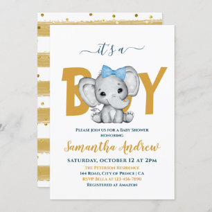 Invitation C'est un garçon adorable Baby Elephant Baby shower