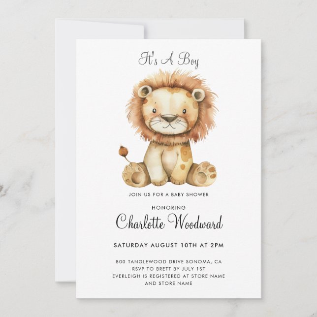 Invitation C'est un garçon adorable Lion Cub Baby shower garç (Devant)