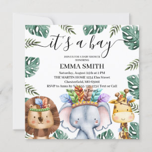 Invitation C'est un garçon, Animaux de la forêt, Baby Shower