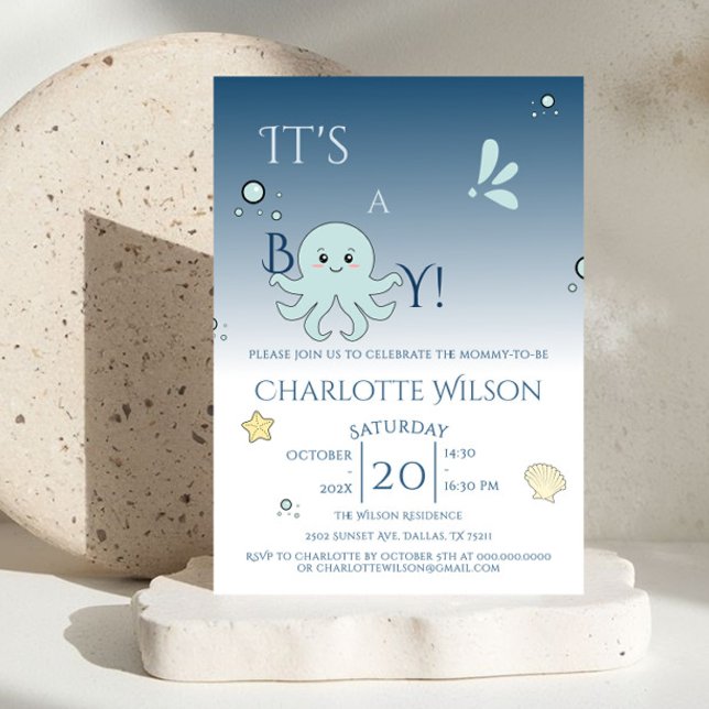 Invitation C'est un garçon ! Animaux de l'océan mignons pour  (Créateur téléchargé)