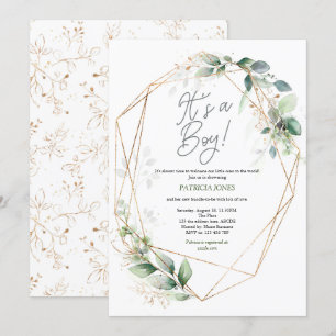 Invitation C'est un garçon, Aquarelle, Verdure, Baby shower
