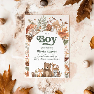 Invitation C'est un garçon ! Baby Shower Animaux de la Forêt
