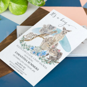 Invitation C'est un garçon Baby Shower Australien Bleu