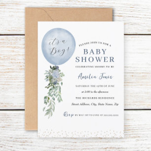 Invitation C'est un garçon Baby Shower Ballon Bleu 