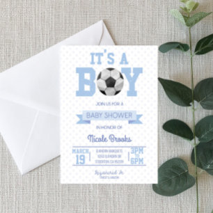 Invitation C'est un garçon! Baby-Shower Ballon de Football Bl