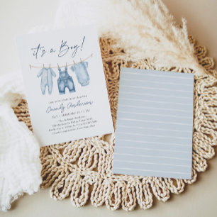 Invitation C'est un garçon Baby shower bleu Jean Denim